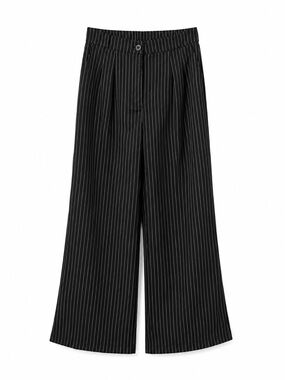 HALARA Black Pinstripe Wide-Leg Trousers